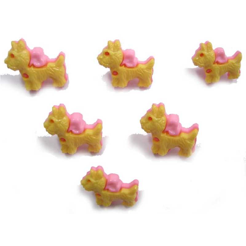 LOT 6 BOUTONS ACRYLIQUES : scottie jaune/rose 18*15mm 