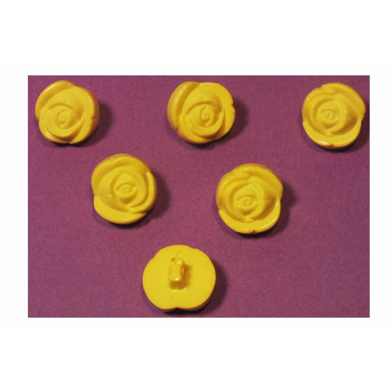 LOT 6 BOUTONS ACRYLIQUES : rose jaune 14mm 