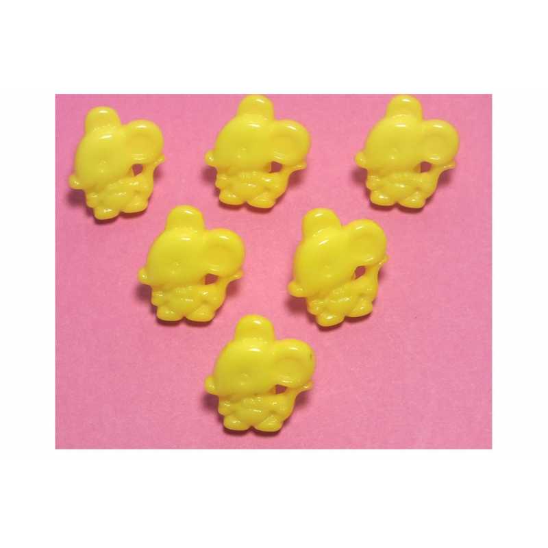 LOT 6 BOUTONS ACRYLIQUES : souris jaune 16*14mm (01) 