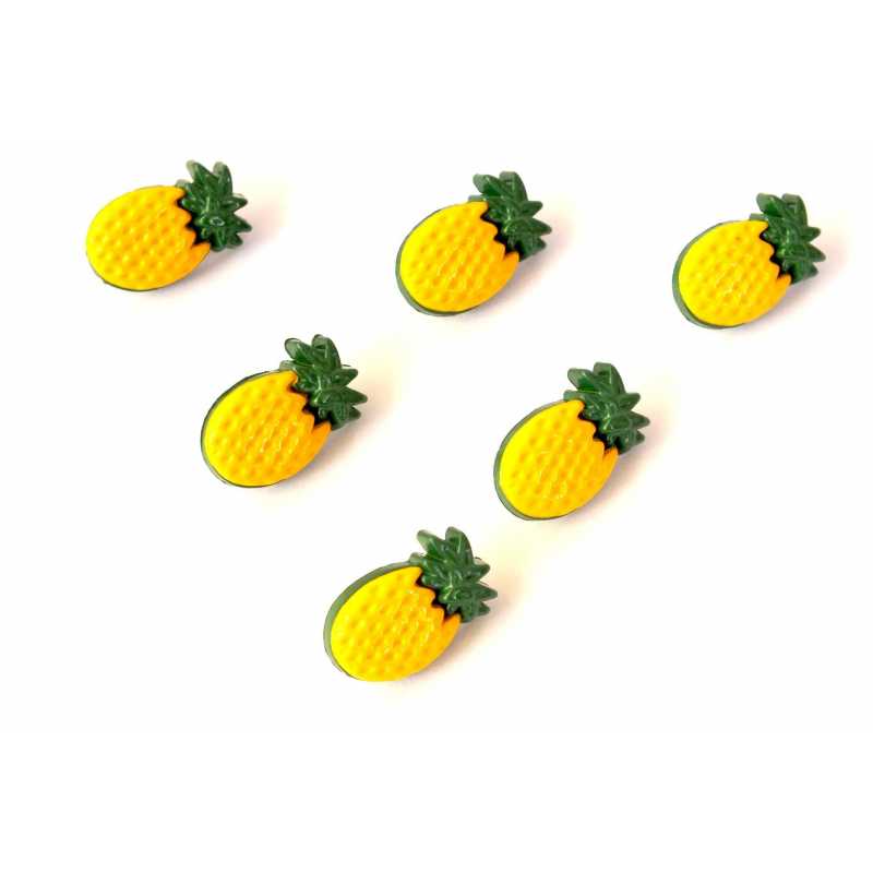 LOT 6 BOUTONS ACRYLIQUES :ananas jaune/vert 19*12mm  