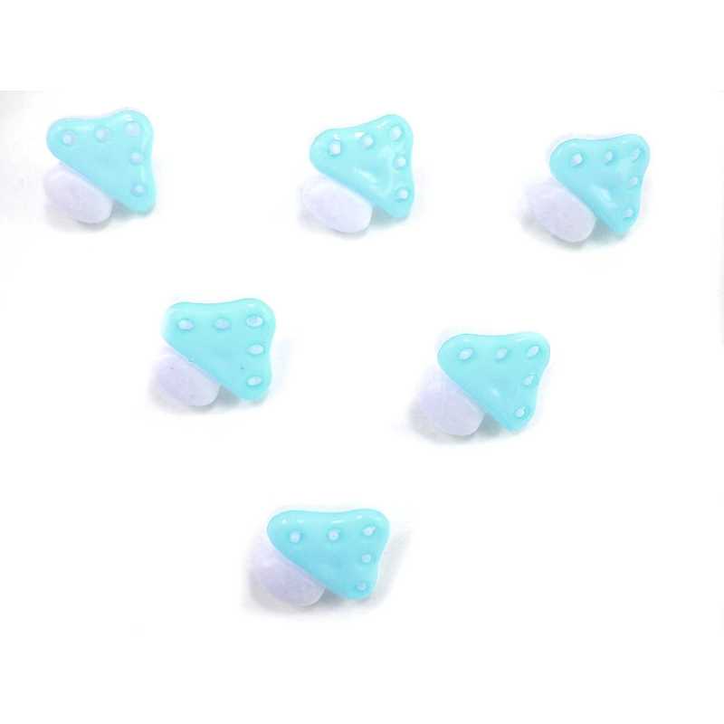 LOT 6 BOUTONS ACRYLIQUES : champignon bleu clair/blanc 15*14mm (01) 