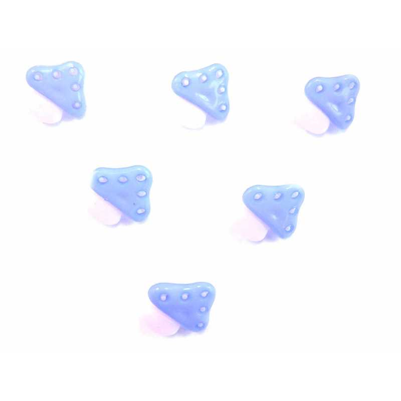 LOT 6 BOUTONS ACRYLIQUES : champignon bleu /blanc 15*14mm (01) 