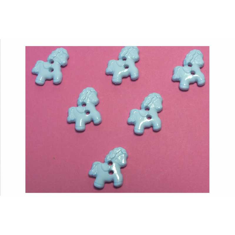 LOT 6 BOUTONS ACRYLIQUES : poney bleu 15mm  