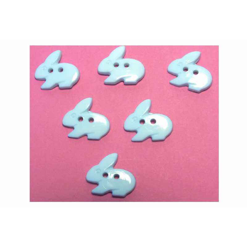 LOT 6 BOUTONS ACRYLIQUES : lapin bleu 17*15mm 