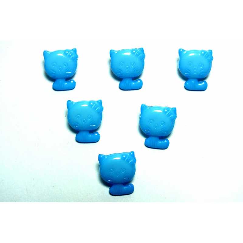 LOT 6 BOUTONS ACRYLIQUES : chat bleu 14*12mm (01)  