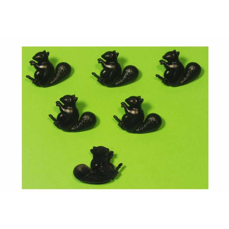 LOT 6 BOUTONS ACRYLIQUES : ecureuil noir 22*17mm 