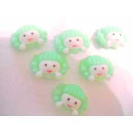 LOT 6 BOUTONS ACRYLIQUES : fille verte 22*17mm (01) 