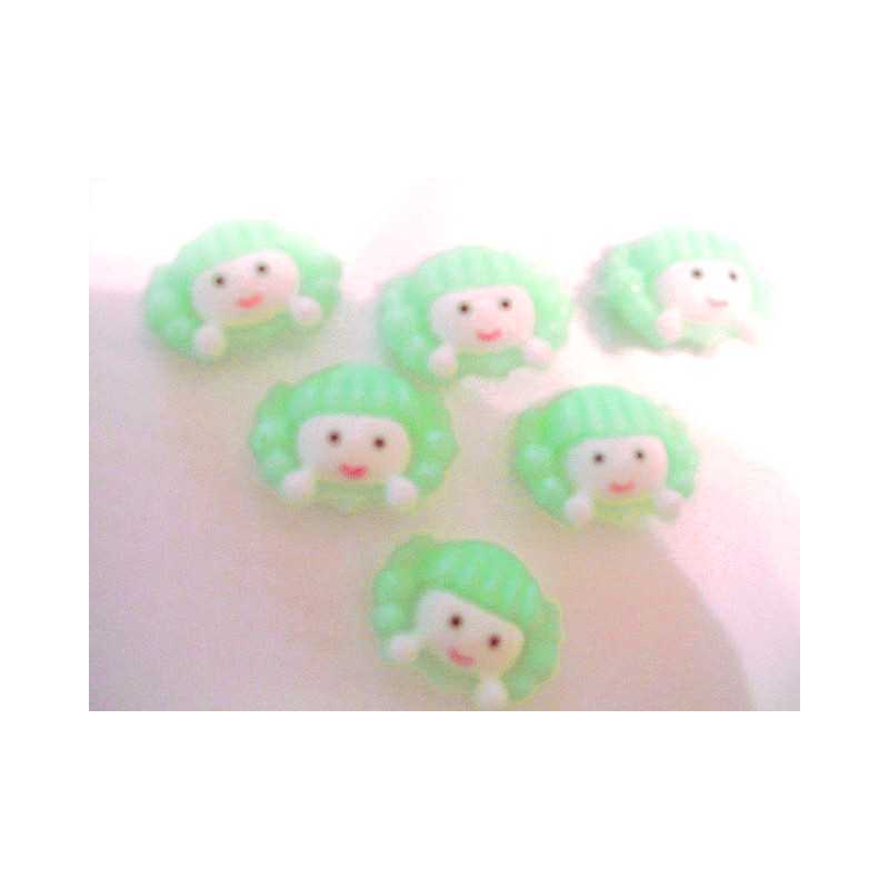 LOT 6 BOUTONS ACRYLIQUES : fille verte 22*17mm (01) 