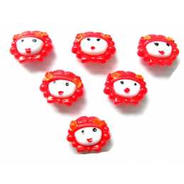 LOT 6 BOUTONS ACRYLIQUES : fille rouge 21*17mm (02) 