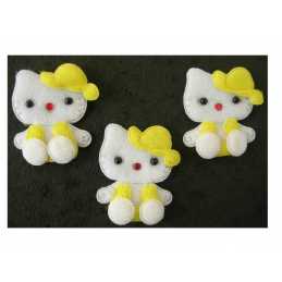 LOT 3 APPLIQUES : chat polaire jaune/blanc 5*4cm 