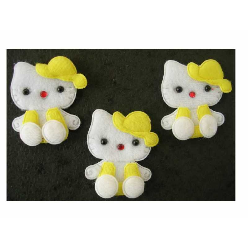 LOT 3 APPLIQUES : chat polaire jaune/blanc 5*4cm 