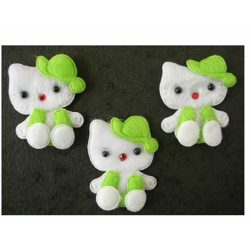 LOT 3 APPLIQUES : chat polaire vert/blanc 5*4cm 