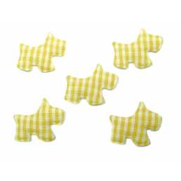 LOT 6 APPLIQUES TISSUS  : scottie vichy jaune/blanc 2.5*2cm 