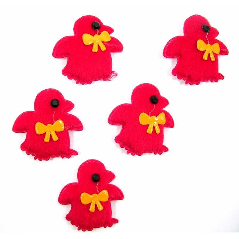 LOT 5 APPLIQUES TISSUS : pingouin polaire rouge 3*3cm 