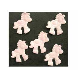 LOT 5 APPLIQUES TISSUS : poney polaire rose 6*5cm 