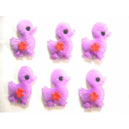 LOT 6 APPLIQUES TISSUS  : poussin mauve 4*2.5cm 