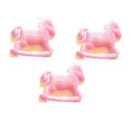 LOT 3 APPLIQUES TISSUS : cheval bascule polaire rose 5*5cm 