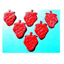 LOT 6 APPLIQUES TISSUS : fraise rouge 4*3cm 