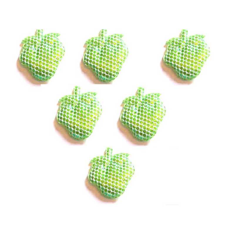 LOT 6 APPLIQUES TISSUS : fraise brillante vert 3*2.5cm 