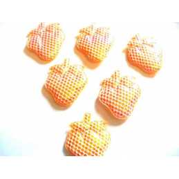 LOT 6 APPLIQUES TISSUS : fraise brillante orange 3*2.5cm 