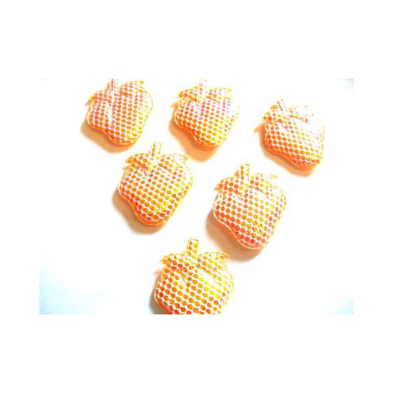 LOT 6 APPLIQUES TISSUS : fraise brillante orange 3*2.5cm 