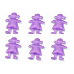 LOT 6 APPLIQUES TISSUS : fillette mauve 3*2cm 