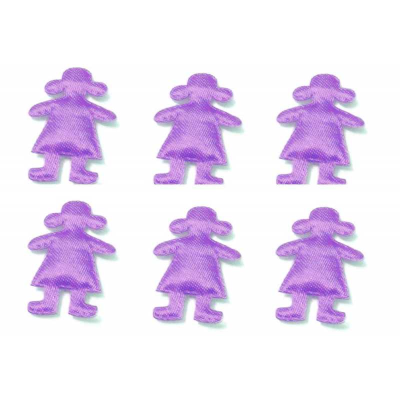 LOT 6 APPLIQUES TISSUS : fillette mauve 3*2cm 