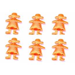 LOT 6 APPLIQUES TISSUS : fillette orange 3*2cm 