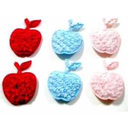 LOT 6 APPLIQUES TISSUS  : pomme bleu/rouge/rose 2*1.8cm 