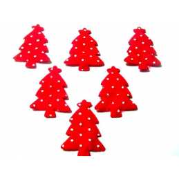 LOT 6 APPLIQUES TISSUS  : sapin rouge/blanc hauteur 4.5*4cm  