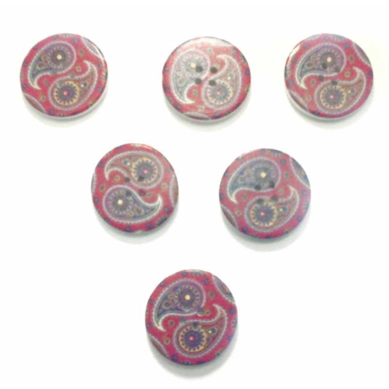 LOT 6 BOUTONS BOIS : rond motif fantaisie 30mm (11) 