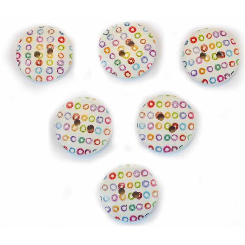 LOT 6 BOUTONS BOIS : rond motif fantaisie 30mm (17) 