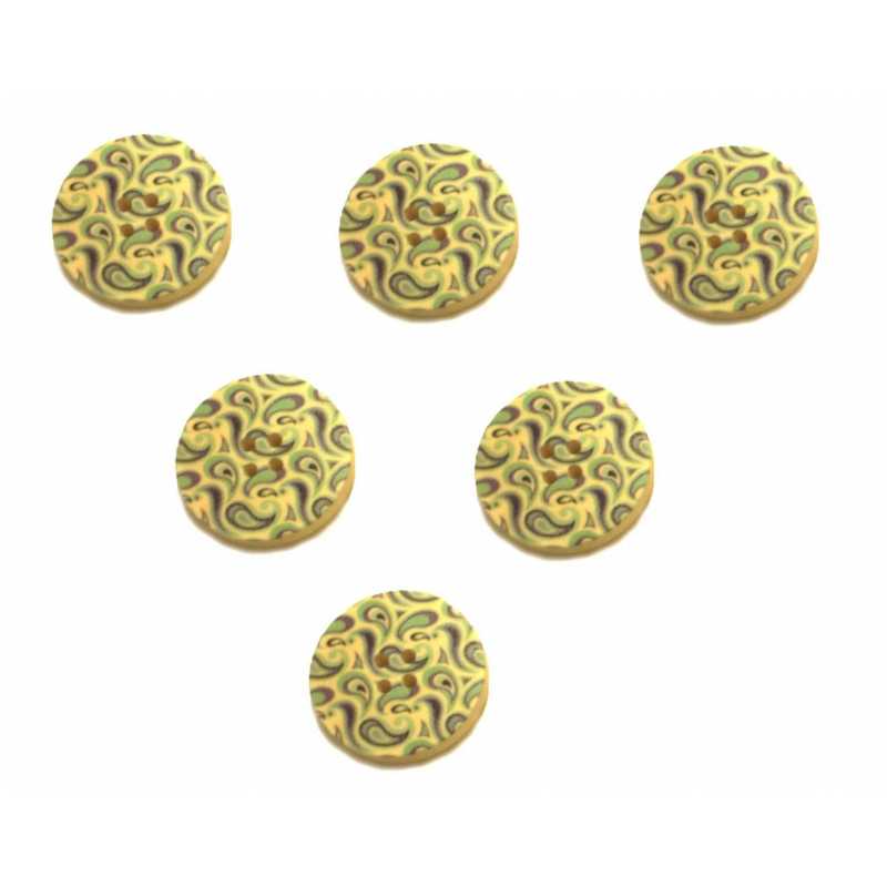 LOT 6 BOUTONS BOIS : rond motif fantaisie 30mm (09) 