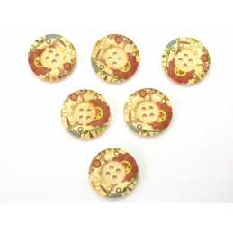 LOT 6 BOUTONS BOIS : rond motif fleur 30mm (02) 