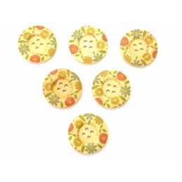 LOT 6 BOUTONS BOIS : rond motif fleur 30mm (04) 