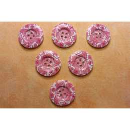 LOT 6 BOUTONS BOIS : rond motif fleur 30mm (27) 