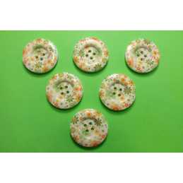 LOT 6 BOUTONS BOIS : rond motif fleur 30mm (32) 