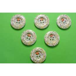 LOT 6 BOUTONS BOIS : rond motif fleur 30mm (34) 