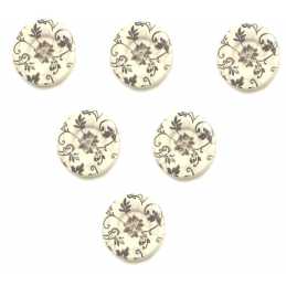 LOT 6 BOUTONS BOIS : rond motif fleur 30mm (22) 