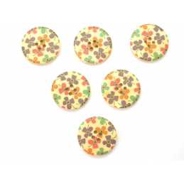 LOT 6 BOUTONS BOIS : rond motif fleur 30mm (08) 