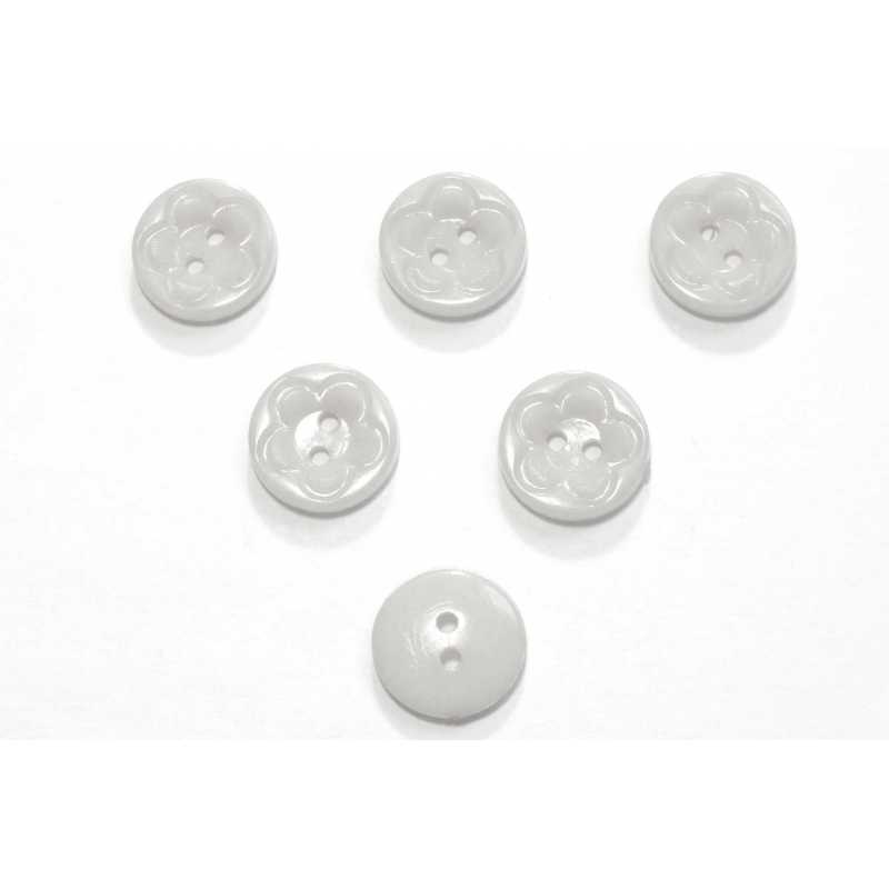 LOT 6 BOUTONS ACRYLIQUES : rond motif fleur blanc 21mm (01) 