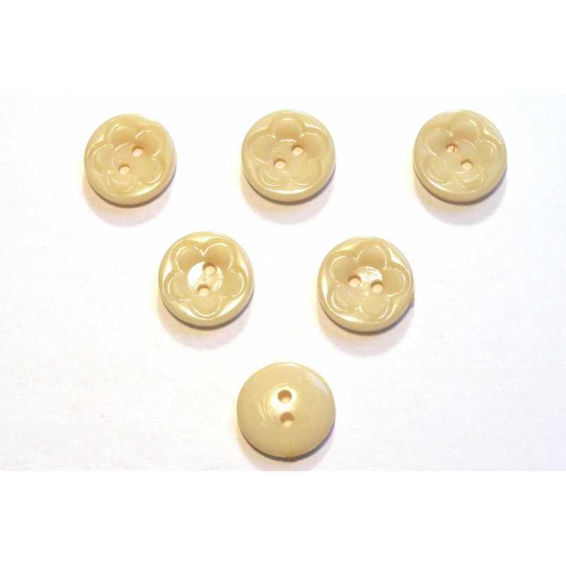 LOT 6 BOUTONS ACRYLIQUES : rond motif fleur beige 21mm (01) 