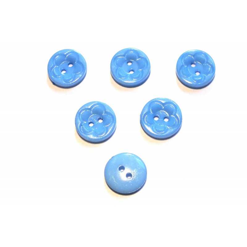 LOT 6 BOUTONS ACRYLIQUES : rond motif fleur bleu 21mm (01) 