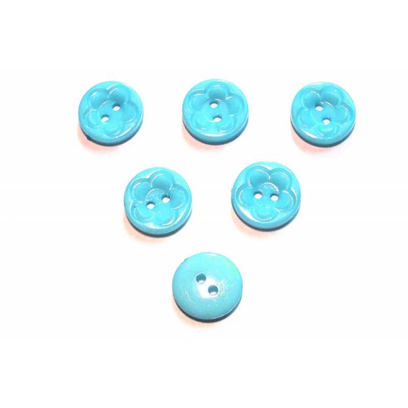 LOT 6 BOUTONS ACRYLIQUES : rond motif fleur bleu clair 21mm (01) 