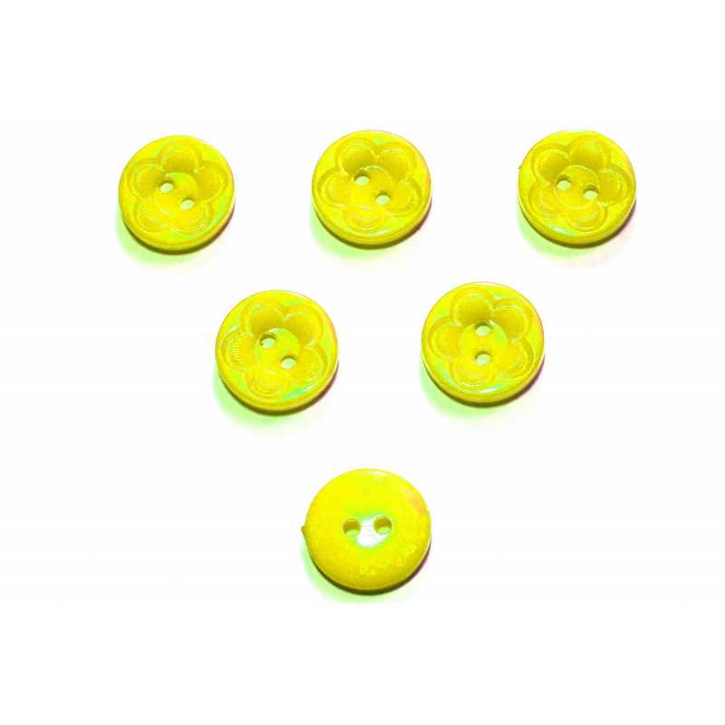 LOT 6 BOUTONS ACRYLIQUES : rond motif fleur jaune clair 21mm (01) 