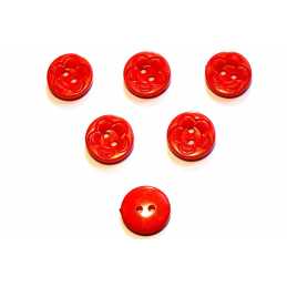 LOT 6 BOUTONS ACRYLIQUES: rond motif fleur rouge fonçé 21mm (01) 