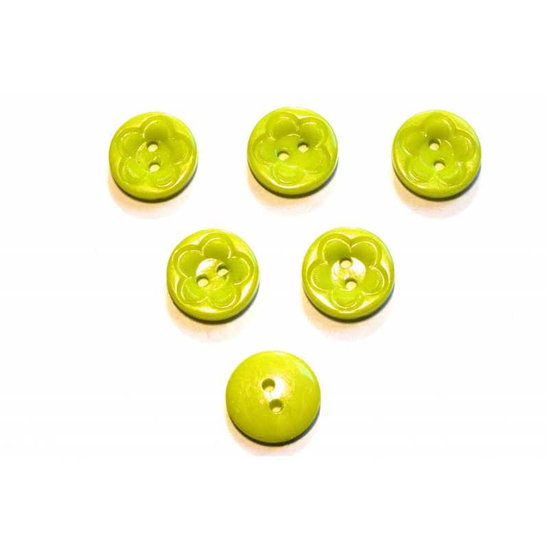 LOT 6 BOUTONS ACRYLIQUES: rond motif fleur vert 21mm (01) 