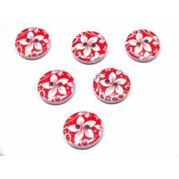 LOT 6 BOUTONS BOIS : rond motif fleur 15mm (130)
 