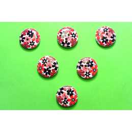 LOT 6 BOUTONS BOIS : rond motif fleur 15mm (156)
 