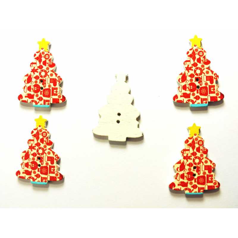 LOT 5 BOUTONS BOIS : sapin Noël 35*25mm (07) 